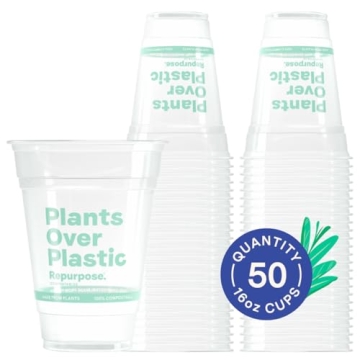 Repurpose 100% Compostable Plant-Based Clear Cold Cups, 16oz, 50 Count, BPA & PFAS Free, FDA Non-Tox...