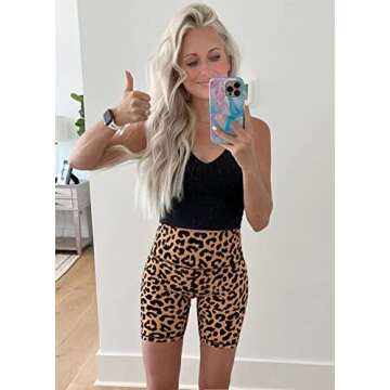 HeyNuts Women's High Waist Cheetah Biker Shorts 6-Inch