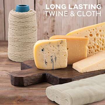 Kitchen Gizmo Cheesecloth and Cooking Twine - Grade 50 100% Unbleached Cotton Stainer | 5 Yards/45 Sq. Feet Cheese Cloth for Straining with 220ft. Butcher Twine, Food Grade Bulk Homesteading Supplies