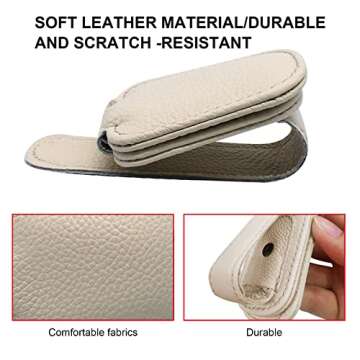 JYMAOYI 2 Pack Leather Car Visor Sunglass Holder, Magnetic Leather Glasses Eyeglass Hanger Clip for Car, Sunglass Clip Glasses Holder for Car Visor（Beige）