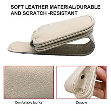 JYMAOYI 2 Pack Leather Car Visor Sunglass Holder, Magnetic Leather Glasses Eyeglass Hanger Clip for Car, Sunglass Clip Glasses Holder for Car Visor（Beige）