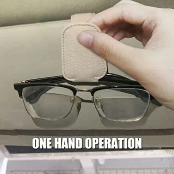 JYMAOYI 2 Pack Leather Car Visor Sunglass Holder, Magnetic Leather Glasses Eyeglass Hanger Clip for Car, Sunglass Clip Glasses Holder for Car Visor（Beige）