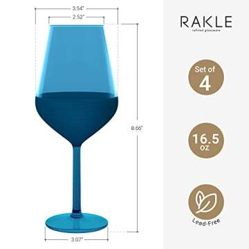 RAKLE – Luxury Matte Blue Wine Glasses Set of 4 – 16.5Oz Glass Set Ideal for Special Events, The...