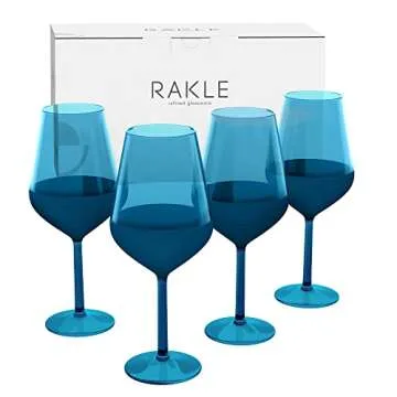 RAKLE – Luxury Matte Blue Wine Glasses Set of 4 – 16.5Oz Glass Set Ideal for Special Events, Themed Parties, Dinner Table, Everyday Use – Modern and Elegant Design, Luxury Wine Glasses
