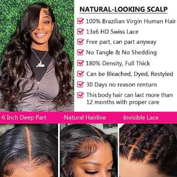 QUANDIAN 28 Inch Body Wave Lace Front Wig for Women