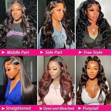 QUANDIAN 28 Inch Body Wave Lace Front Wig for Women