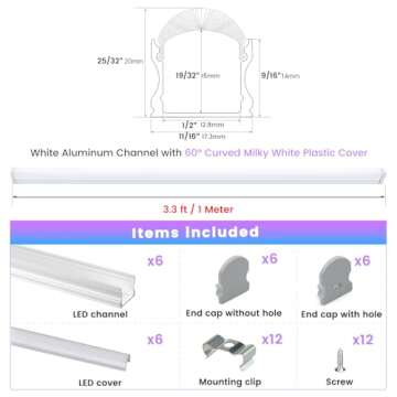 Muzata U108 6Pack 3.3FT Spotless LED Channel for Stunning Ambient Lighting