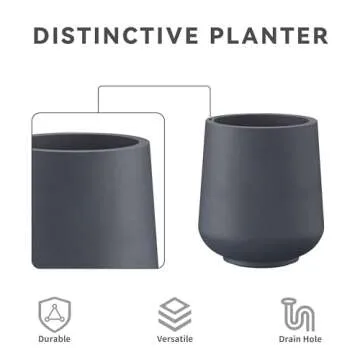 Kante 15.3"+11.6"+8.2" Dia Round Concrete Planter, Large Outdoor Indoor Planter Pots Containers with Drainage Holes and Rubber Plug for Home Garden Patio, Charcoal
