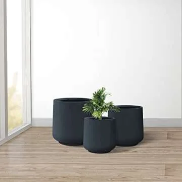Kante 15.3"+11.6"+8.2" Dia Round Concrete Planter, Large Outdoor Indoor Planter Pots Containers with Drainage Holes and Rubber Plug for Home Garden Patio, Charcoal