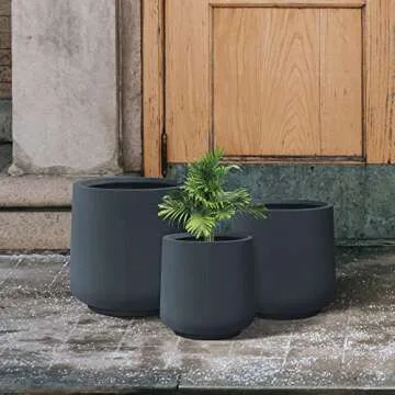 Kante 15.3"+11.6"+8.2" Dia Round Concrete Planter, Large Outdoor Indoor Planter Pots Containers with Drainage Holes and Rubber Plug for Home Garden Patio, Charcoal
