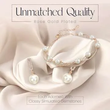Crystalline Azuria Jewelry Simulated White Pearls Necklace Earrings Bracelet for Women Wedding Party Bridal and Bridesmaid Accessories Rose Gold Plated