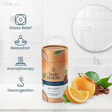 Body Restore Shower Steamers Aromatherapy 6 Pack - Relaxation Birthday Gifts for Women and Men, Travel Essentials, Stress Relief and Self Care - Cocoa Orange