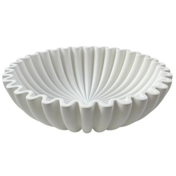 OAKOA White Concrete Fluted Bowl - Elegant Modern Home Decor Centerpiece