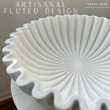 OAKOA White Concrete Fluted Bowl Modern Home Decor