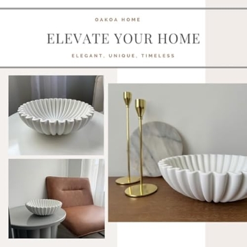 OAKOA White Concrete Fluted Bowl Modern Home Decor