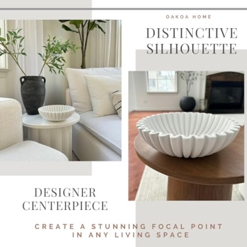 OAKOA White Concrete Fluted Bowl Modern Home Decor