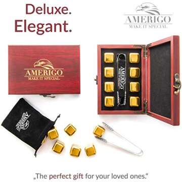 𝗕𝗘𝗦𝗧 𝗚𝗜𝗙𝗧: Amerigo Gold Stainless Steel Whiskey Stones Gift Set in Beautiful...