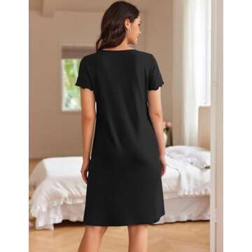 Ekouaer Plus Size Nightgown Comfy Sleepshirt Casual Sleepshirts Loose Pajama Dress Nightshirt Maternity Dress Black