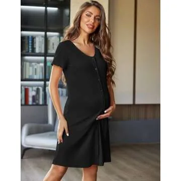Ekouaer Plus Size Nightgown Comfy Sleepshirt Casual Sleepshirts Loose Pajama Dress Nightshirt Maternity Dress Black