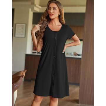 Ekouaer Plus Size Nightgown Comfy Sleepshirt Casual Sleepshirts Loose Pajama Dress Nightshirt Maternity Dress Black