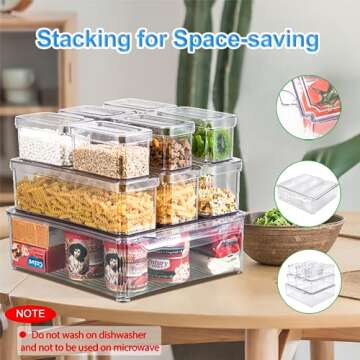 Pure Future 10 Pack Refrigerator Organizers and Storage, Stackable Fridge Organizer Bins with Lids, ...