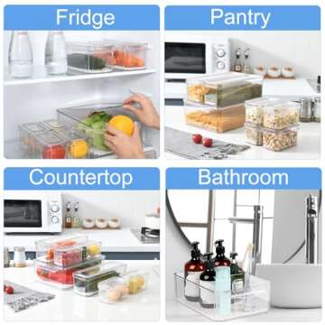 Pure Future 10 Pack Refrigerator Organizers and Storage, Stackable Fridge Organizer Bins with Lids, BPA-Free Produce Fruit Storage Containers for Storage Clear for Food, Drinks, Vegetable Storage