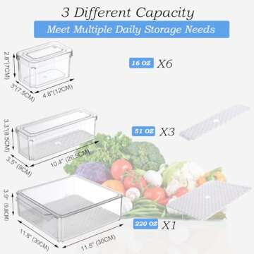 Pure Future 10 Pack Refrigerator Organizers and Storage, Stackable Fridge Organizer Bins with Lids, BPA-Free Produce Fruit Storage Containers for Storage Clear for Food, Drinks, Vegetable Storage