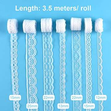 FEPITO 55.5 Yards White Lace Trim Ribbon 15 Rolls Lace Ribbons Assorted Patterns White Vintage Lace Ribbons for Sewing DIY Making and Bridal Wedding Decorations