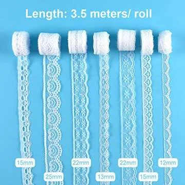 FEPITO 55.5 Yards White Lace Trim Ribbon 15 Rolls Lace Ribbons Assorted Patterns White Vintage Lace Ribbons for Sewing DIY Making and Bridal Wedding Decorations