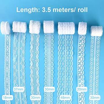 FEPITO 55.5 Yards White Lace Trim Ribbon 15 Rolls Lace Ribbons Assorted Patterns White Vintage Lace Ribbons for Sewing DIY Making and Bridal Wedding Decorations