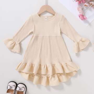 YOUNGER TREE Toddler Baby Girls Fall Clothing Solid Cotton Pit Irregular Skirt Winter Dress Long Sleeve Skirt Outfits