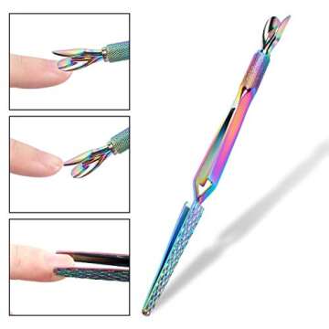 Colorful Stainless Steel Nail Art Tools Pinching Cuticle Pusher and Cuticle Cutter Nipper - Multifun...