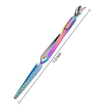 Colorful Stainless Steel Nail Art Tools Pinching Cuticle Pusher and Cuticle Cutter Nipper - Multifunction False Nail Cutter Shaping Tweezers Manicure Tools