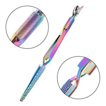 Colorful Stainless Steel Nail Art Tools Pinching Cuticle Pusher and Cuticle Cutter Nipper - Multifunction False Nail Cutter Shaping Tweezers Manicure Tools