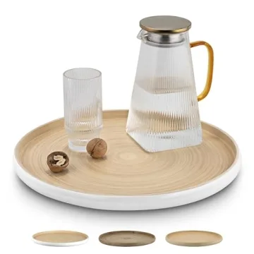 Lexa 15.7" Handcrafted Bamboo Round Wooden Serving Tray for Stylish Serving and Decor