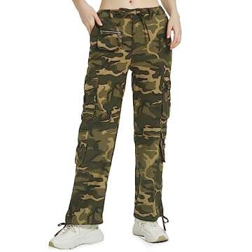 Stylish Tactical Baggy Cargo Pants for Women - 9 Pockets, Camo Green, Casual