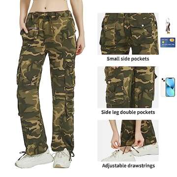 Durable Tactical Baggy Cargo Pants for Women in Camo