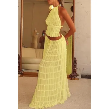 Argeousgor Women's Maxi Skirt Set Lace Up Back Summer Outfit