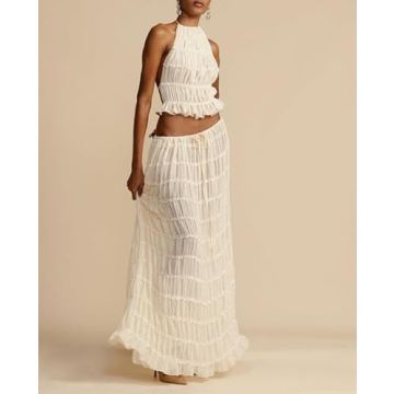 Argeousgor Women's Maxi Skirt Set Lace Up Back Summer Outfit