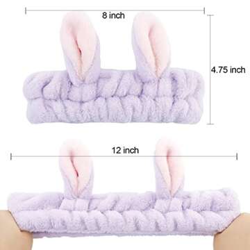 YISSION 2PCS Bunny Ears Spa Headband - Adorable Elastic Headbands for Women