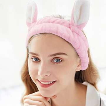 YISSION Bunny Ears Spa Headband - Cute & Functional Hair Accessory