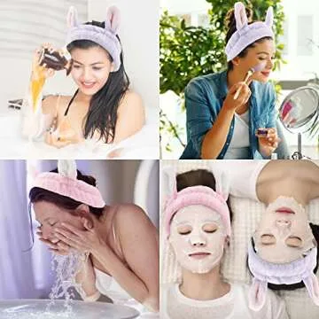 YISSION Bunny Ears Spa Headband - Cute & Functional Hair Accessory
