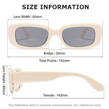 kimorn Rectangle Sunglasses for Women Men Trendy Retro Fashion Sun Glasses 90’s Vintage Square Frame K1200 (Off-white Frame Grey Lens, 65)