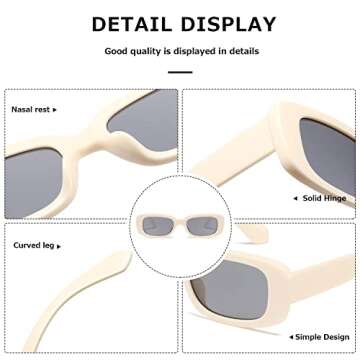 kimorn Rectangle Sunglasses for Women Men Trendy Retro Fashion Sun Glasses 90’s Vintage Square Frame K1200 (Off-white Frame Grey Lens, 65)