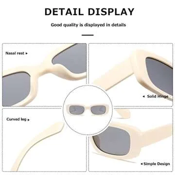 kimorn Rectangle Sunglasses for Women Men Trendy Retro Fashion Sun Glasses 90’s Vintage Square Frame K1200 (Off-white Frame Grey Lens, 65)
