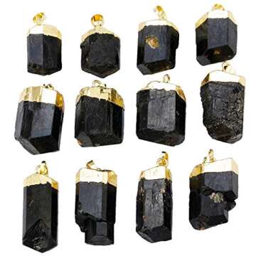 Nupuyai Irregular Black Tourmaline Healing Crystal Pendant Necklaces for Unisex 19", Gold Plated