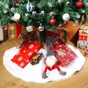 TNIKSKY 30inch Christmas Tree Plush Skirt Faux Fur Christmas Tree Skirt White Plush Skirt for Holiday Tree Ornaments Decoration Merry Christmas 73-75cm