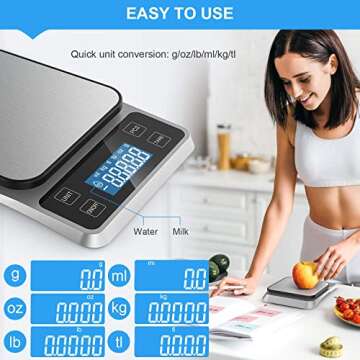 Allkeys USB Rechargeable Food Scale,Digital Kitchen Scale Weight Grams and Oz for Cooking and Baking, 0.1g/0.035oz Precise Graduation, 9"x6.3"Stainless Steel Surface, Large Back-lit LCD Display