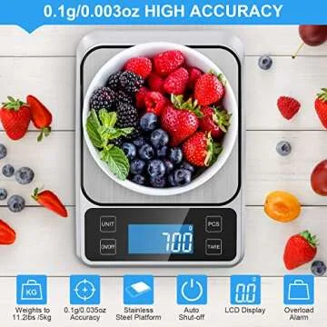 Allkeys USB Rechargeable Food Scale,Digital Kitchen Scale Weight Grams and Oz for Cooking and Baking, 0.1g/0.035oz Precise Graduation, 9"x6.3"Stainless Steel Surface, Large Back-lit LCD Display