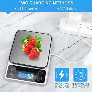 Allkeys USB Rechargeable Food Scale,Digital Kitchen Scale Weight Grams and Oz for Cooking and Baking, 0.1g/0.035oz Precise Graduation, 9"x6.3"Stainless Steel Surface, Large Back-lit LCD Display